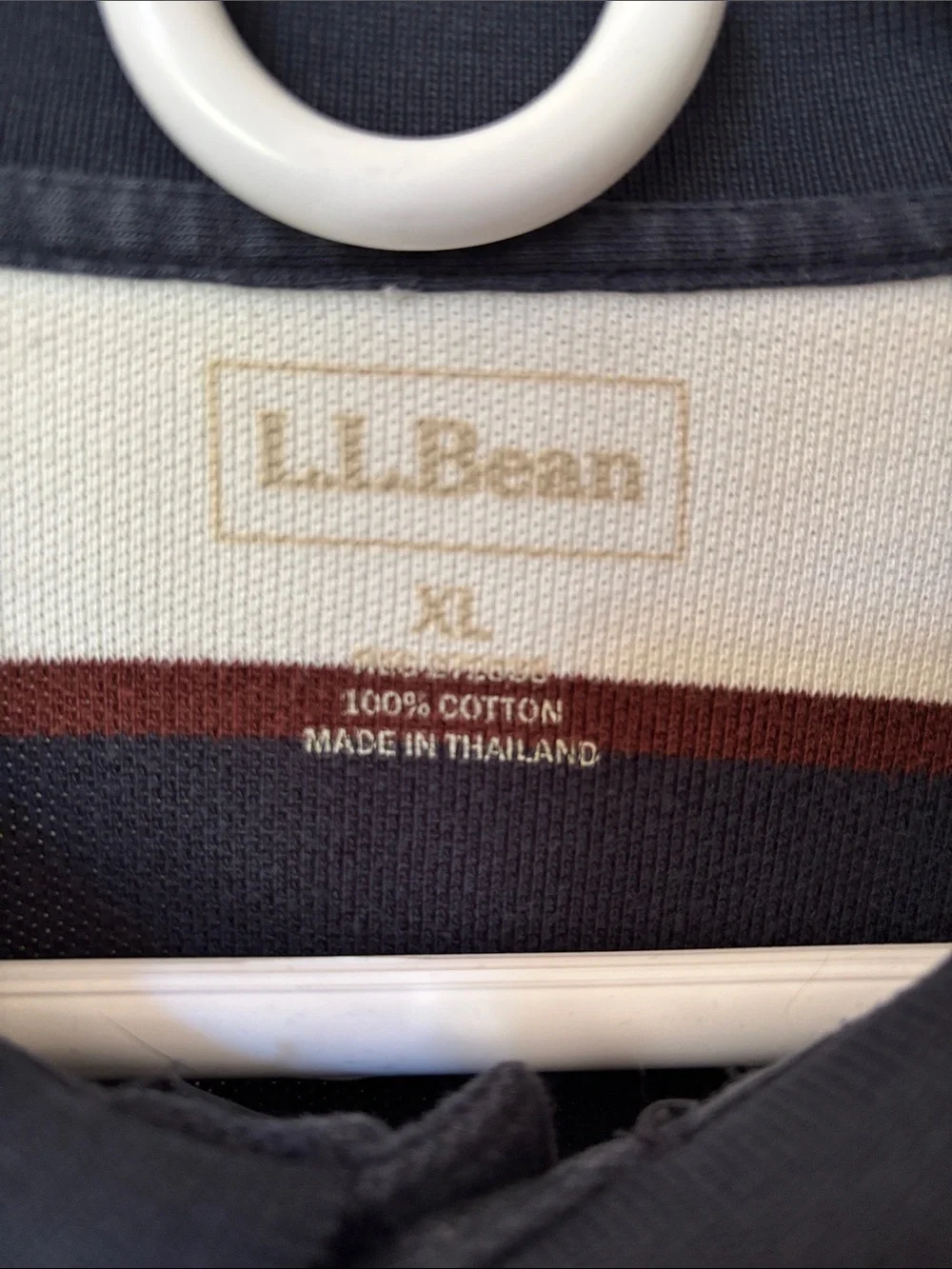 L.L. Bean Men’s Navy, White & Brown Striped Polo XL